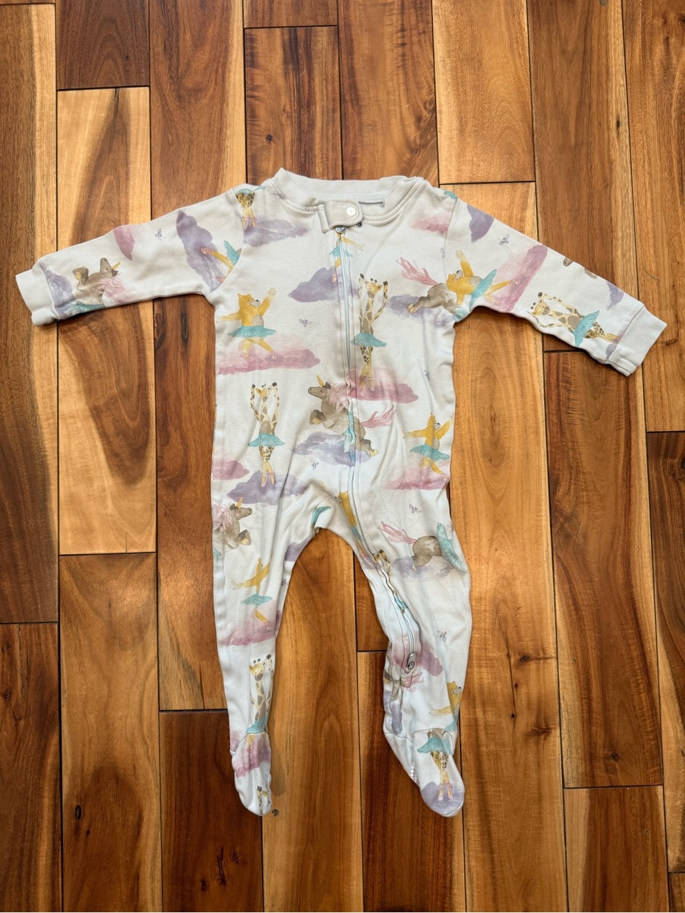Burt's Bees Cream Footie with Pastel Animal & Cloud Print